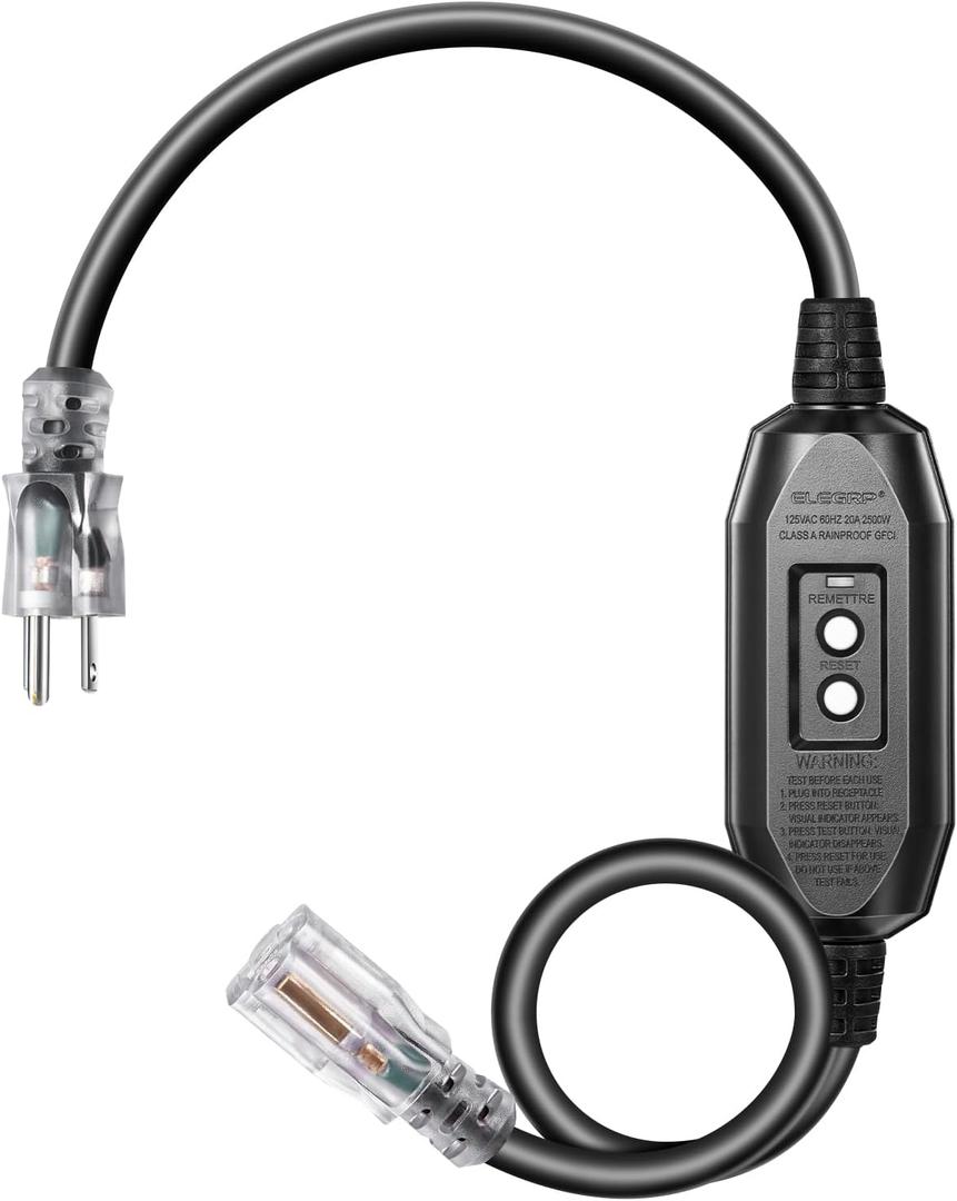 DEWENWILS 3Ft Automatic GFCI Extension Cord Outdoor, 12/3 SJTW Heavy Duty Extension Cord, Power Cord with LED Lighted 3 Prong Plug, 15A/125V/1875W, Black, UL Listed