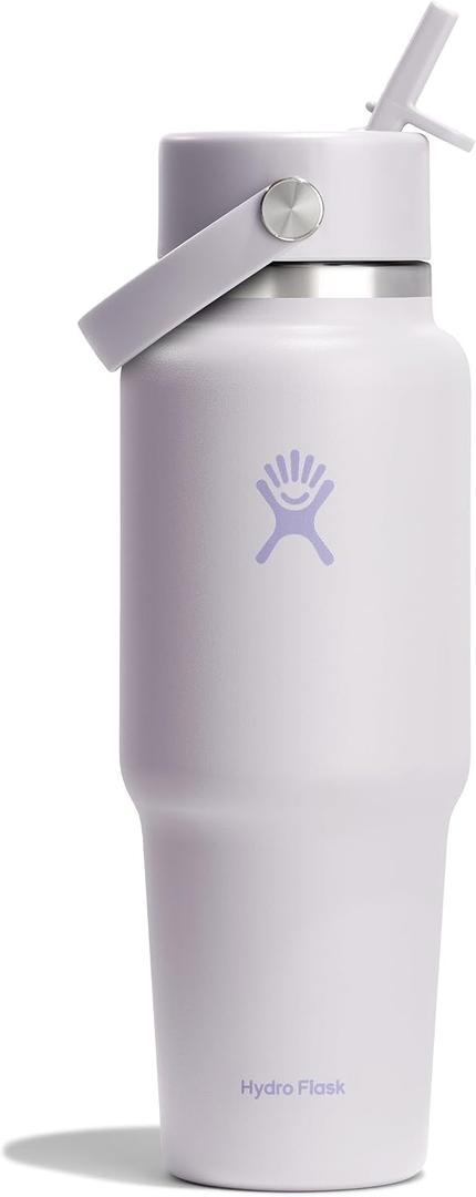 Hydro Flask Travel Water Bottle - Insulated Stainless Steel - Wide Straw Lid, Non Spill, Leakproof in 32 Oz Cloud Pink