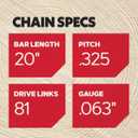 Oregon V81 PowerCut Chainsaw Chain for 20-Inch Bar, 81 Drive Links, .325" Pitch, .063" Gauge (22LPX081G), Fits Various Stihl Models, Grey