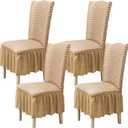 Qubjus Chair Covers for Dining Room Set of 4 Stretch Chair Slipcovers with Skirt Removable Washable Kitchen Chair Protector Cover Set for Home, Party, Wedding(Beige, 4pcs)