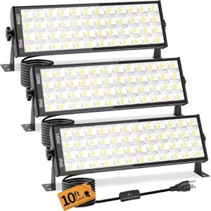 180W LED Shop Lights with 10FT Cord, Swtich, Aluminum 20000LM Ultra-Bright Garage Light, 5000K Daylight, IP66 Waterproof Work Light for Garage, Workshop, Warehouse, Outdoor (3 Pack)