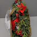 Juegoal 2 Pack Christmas Garland, 9' Pre-lit Artificial Xmas Flocked Garlands, Lighted Poinsettia Spruce Timer & Battery Operated with Lights, Garden Home Winter New Year decor, Geen, Red (YO-TTSZ-2)