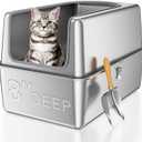 16'' High Sides XXXL All Stainless Steel Cat Litter Box with Lid,8'' Deep Metal Litter Box for Big Cats,Extra Large Litter Boxes with High Wall Enclosure,Anti-Leakage,Never Absorbs Odors,Non-Sticky