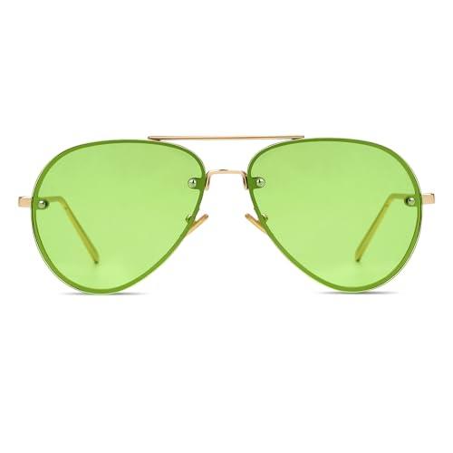 Freckles Mark Oversized Aviator Sunglasses Vintage Retro Gold Metal Frame Colorful Lenses 62mm (Clear Green)