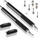 MEKO Universal Stylus,[2 in 1 Precision Series] Disc Stylus Touch Screen Pens for All Capacitive Touch Screens Cell Phones, Tablets, Laptops Bundle with 6 Replacement Tips - (2 Pcs, Black/Black)