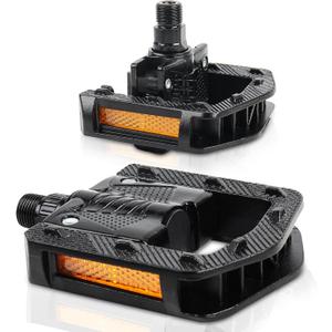 Folding Bike Pedals, Mountain Bike Pedals CNC Aluminum Bicycle Flat Pedals, 9/16'' with Reflective Strips | Non-Slip | Waterproof | Wide Flat Cycling Pedals for E-Bike, Urban Commute, MTB Bikes (Black)
