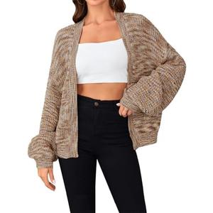 SHENHE Women's Color Block Open Front Long Sleeve Ribbed Knit Cropped Cardigan Sweaters XS