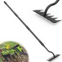 Manual Weeder Tool,6 Tines Garden Weeding Rake with Sharp Blade,55 Inch Long Handle,Heavy Duty Stand Weeding Tool for Weeding Loosening Soil Gathering Leaf Leveling Thatch Rake