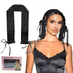 Heatless Hair Curlers Overnight,No Heat Hair Curlers to Sleep in, Soft Rollers Ribbon Wrap for Long Hair, Heatless Curling Scrunchie Overnight Blowout Curly Sleep Hair Tie for Medium Long (Black)