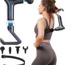 3-in-1 Percussion Massage Gun with Extension Handle, Detachable Muscle Massage Gun Deep Tissue for Back, Neck, Shoulder, Thigh Pain Relief, Portable&Quiet for Travel Gym Office-12 Speeds & 4 Heads