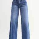 EMMIOL Baggy Straight Leg Jeans Women, Mid-High Rise Denim Pants, Y2K Vintage Distressed Stretchy Loose Fit with Large Pocket，Boyfriend Wide Leg Trousers Casual, Blue