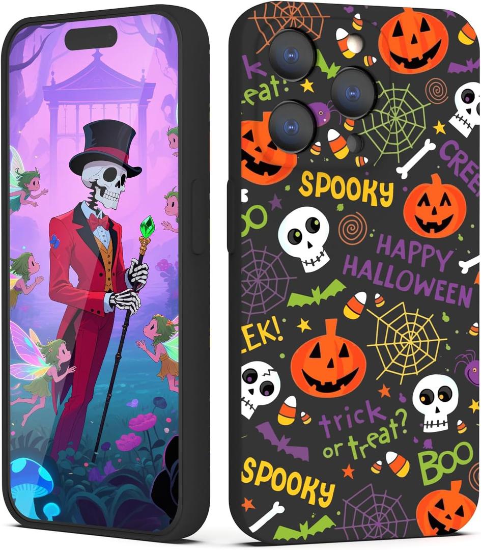 2 x Case for iPhone 15 Pro Halloween Ghost Pumpkin Design,Black Matte Soft Slim Fit TPU Anti-Scratch Shockproof Protective Cover Phone Case for iPhone 15 Pro (pumpkin spider web)