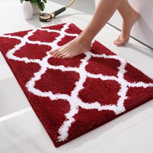 OLANLY Bathroom Rugs 30x20, Soft and Absorbent Microfiber Bath Rugs, Non-Slip Shaggy Shower Carpet, Machine Wash Dry, Bath Mats for Bathroom Floor, Tub and Shower, Burgundy (30"x20")