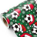 WRAPAHOLIC Soccer Christmas Wrapping Paper - Mini Roll - 17 Inch x 16.5 Feet - Snowflakes and Santa Hat Soccer Wrapping Paper for Christmas, Sport Party, Holiday, Party Celebration