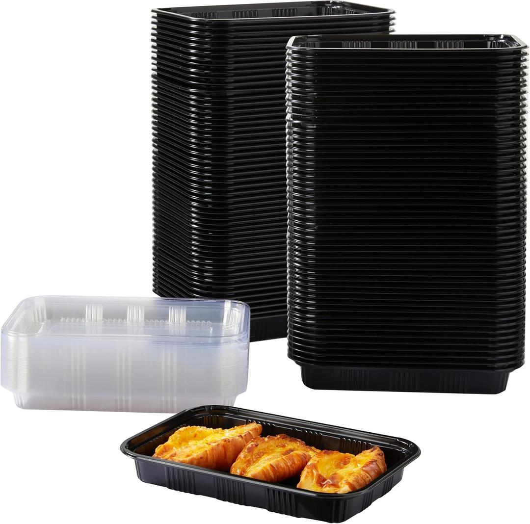300PCS Black Sushi Trays with Lids Plastic Sushi Containers Disposable Sushi Box (XL)