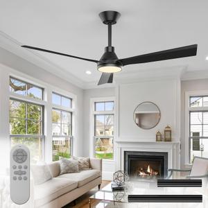 52 Inch Ceiling Fans with Lights and Remote, ETL Quiet Reversible DC Full Copper Motor, 2 Downrods, 3 CCT Dimmable, 6 Speeds Outdoor Ceiling Fans for Patios Porch Bedroom Living Room Black