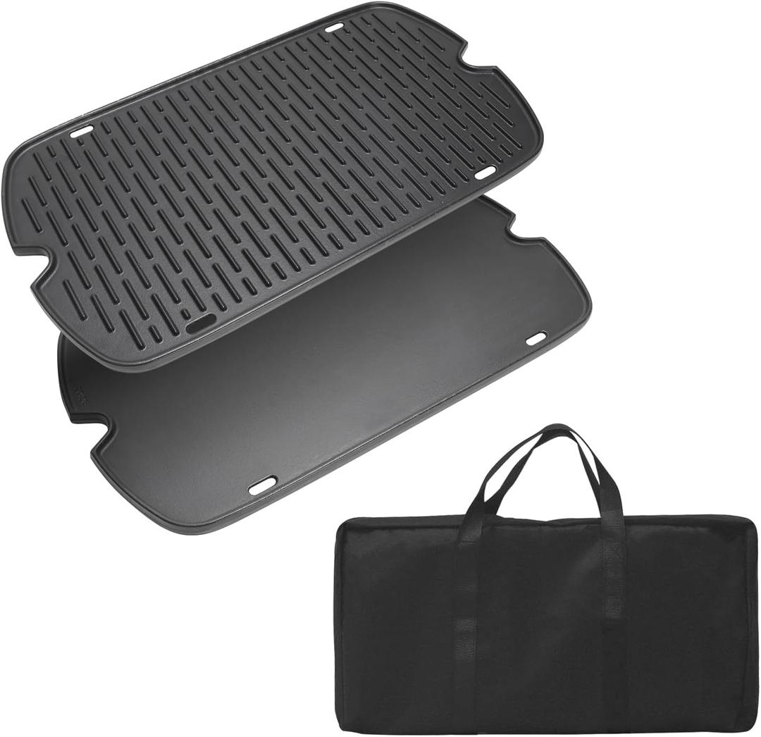 SafBbcue Cast Iron Cooking Griddle for Weber Traveler Portable Series Gas Grill, Griddle Plate for Weber 9010001 9011701 9013001 9020001 9030001 Traveler Portable Grill, Griddle with Carry Bag