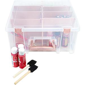 ArtBin 6990RK Super Satchel Double Deep, Portable Art & Craft Organizer with Handle, [1] Plastic Storage Case, Clear with Rose Gold Accents