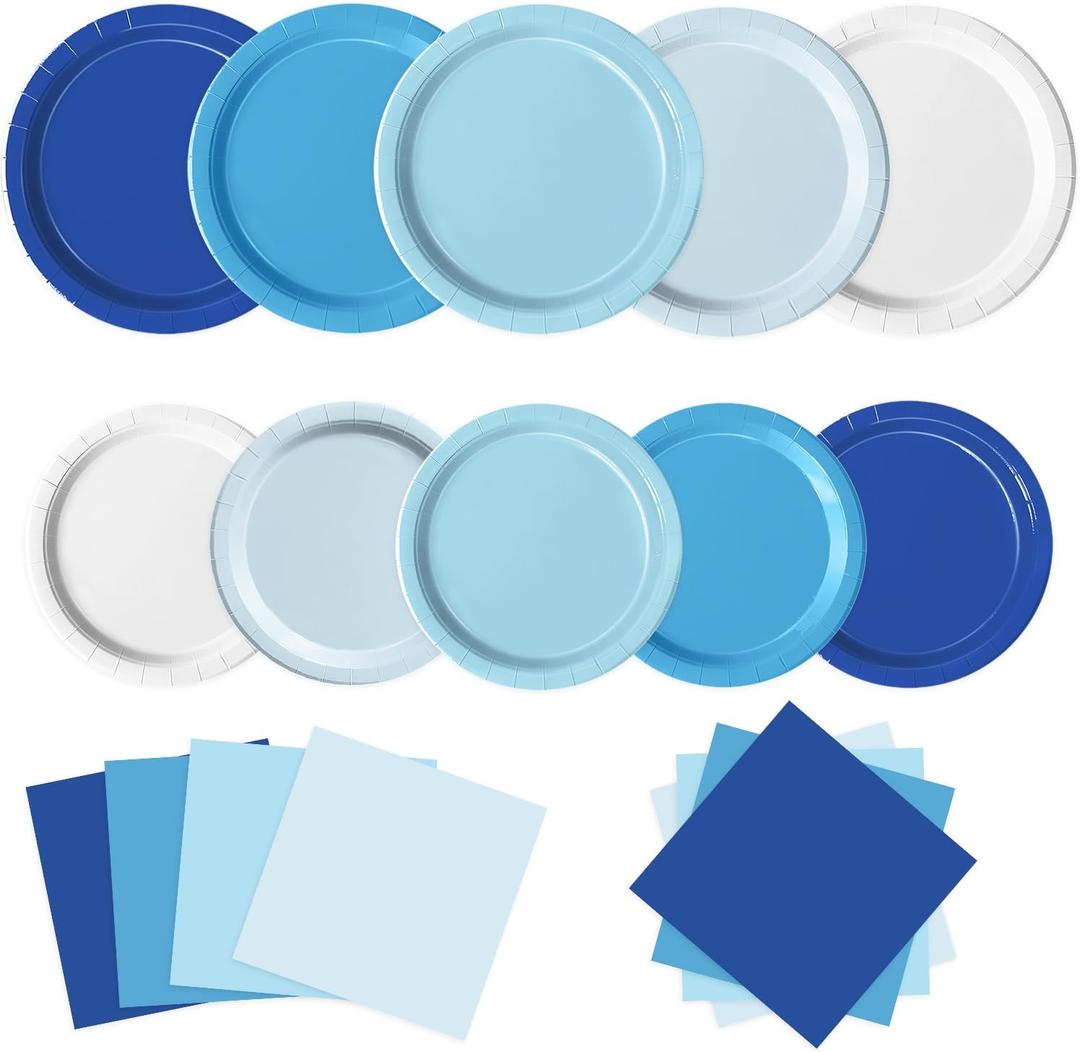 60 PCS Blue Paper Plates, Light Blue Plates and Napkins Party Supplies for Wedding Baby Shower Bridal Party Supplies Tableware Decor