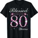 Blessed by God for 80 Years Old 80th Birthday Party B-Day T-Shirt L