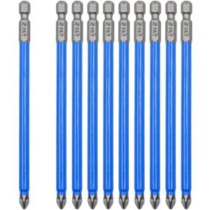 Biaungdo 10pcs Magnetic Long Hex Phillips Screw Head Electric Screwdriver Bits Set (PH2 x 127MM)