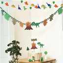 2 Pack Colorful Dinosaur Hanging Paper Decoration (4 Strings X 8.2ft), Dino with Leaves Paper Garland Party Streamers, Wildlife Animal Hanging for Kids Bedroom Decor Dinosaur Birthday Party Supplies
