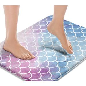 Britimes Purple Pink Gradient Bath Mat,Mermaid Scale Texture Bathroom Rugs No Slip,Cute Washable Cover Floor Rug Carpets Floor Mat 16x24 inches for Kitchen Bedroom