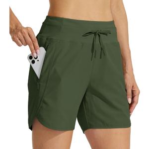 Willit Women's Athletic Running Shorts 5" Quick Dry Workout Hiking High Waisted Active Gym Exercise Zipper Pocket, XL