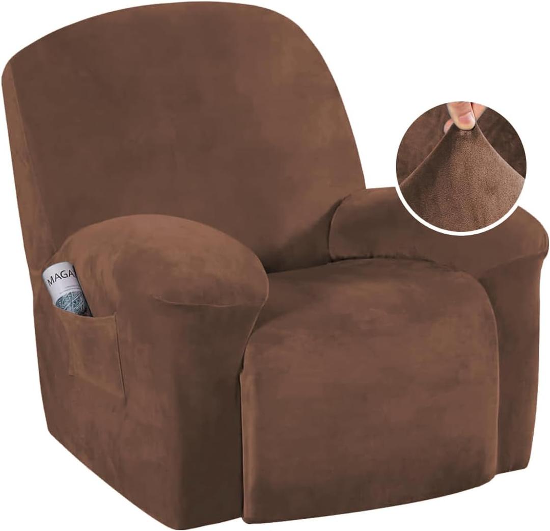 H.VERSAILTEX Velvet Sofa Cover for Recliner Sofa Slipcovers Stylish Modern Velvet Furniture Cover/Protector, Stay in Place Anti-Slip Foams Couch Shield Cover(Caramel, Large)