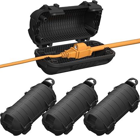 Extension Cord Cover Outdoor, 4 Pack IP54 Water-Resistant Power Cord Protector Electrical Connection Box Outside Cable Safety Cover for Electronics Plug Outlet Tool Holiday Light, Black