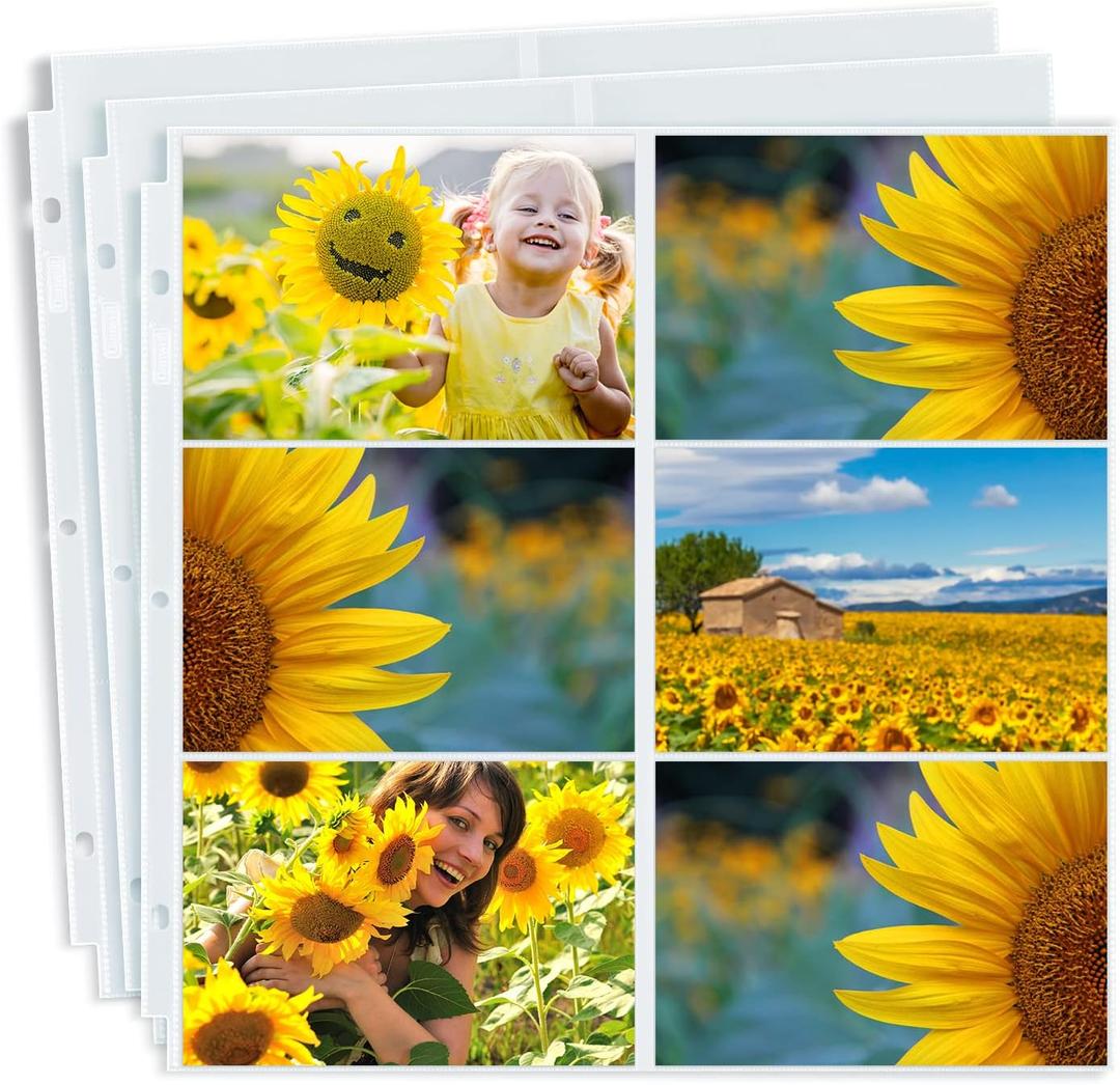 Dunwell Photo Album Refill Pages 12x12 - (100 Pack, 4x6 Horizontal) Displays 1200 4x6" Photos, 4 x 6 Photo Sleeves for 3 Ring Binder, D-Ring Scrapbook Album 12x12 Page Protectors