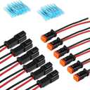 24 PCS Car DT Connector Kit, 14AWG Flame Retardant Pure Copper Wire Two-pin IP67 Waterproof Wire Crimp Terminal with Tail Cover, Multi-Functional Accessory, for Most Cars (Multicolored)
