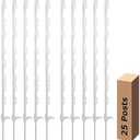 25 Pack Electric Fence Posts, 48 Inch Plastic Step in Fence Post, Temporary Fence Posts for Farm Protection and Livestock, White