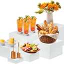 Buffet Risers Set of 6, Acrylic Food Risers for Buffet Table, White Display Stand Set with Hollow Bottoms, Cube Boxes for Cake Catering Dessert Party (3", 4", 5", 6", 7", 8'') Christmas Gift