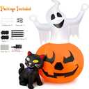 5 FT Halloween Inflatables Outdoor Spooky Pumpkin and Witch' s Black Cat Combo Inflatable Decor, Halloween Blow Up Yard Decorations Clearance with Build-in LED Lights, Halloween Outdoor Decorations