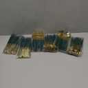 Lullaby 150PCS Gold Plastic Silverware - Disposable Flatware with Green Handles, Includes 50 Knives, 50 Forks, 50 Spoons, Perfect for Birthdays, Weddings, Picnics