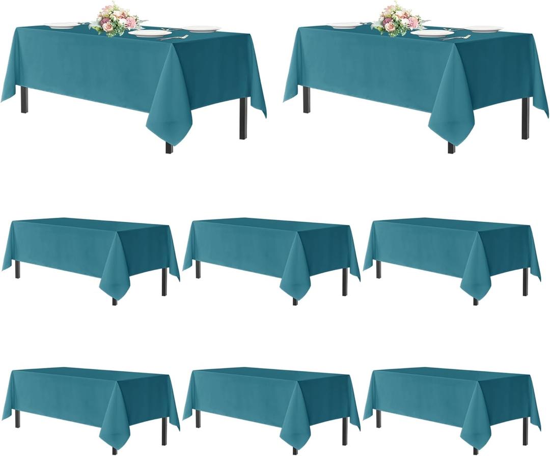 sancua Teal Tablecloths for 6 Foot Rectangle Tables, 8 Pack - Washable Polyester Fabric Table Cloth for Wedding Party, Birthday, Banquet Reception, 54x108 Inch