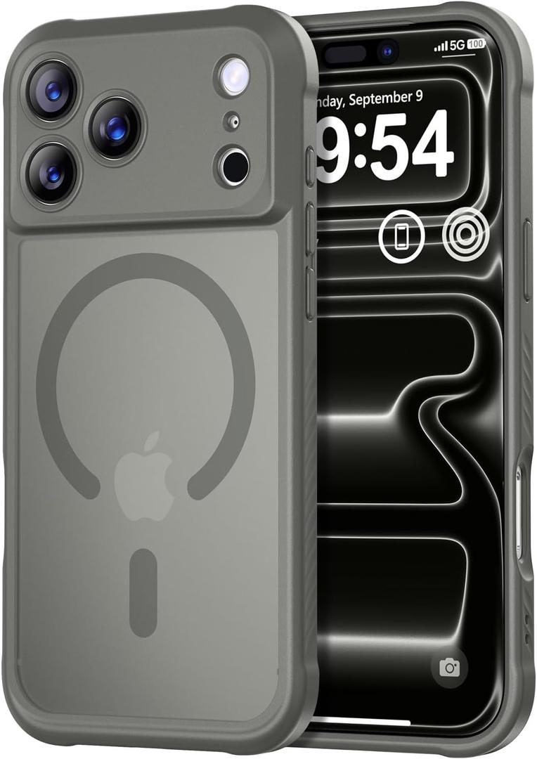 Thomo Magnetic for iPhone 17 Pro Case, [Compatible with Magsafe] [Full Camera Protection] Translucent Matte Military Grade Shockproof with Anti-Fingerprint Phone Cover 2025, Titanium Gray