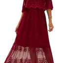 Women's Off The Shoulder Embroidered Lace Maxi Wedding Dress Boho Wedding Guest Formal Party Maternity Photoshoot Dresses (Red, XXL)