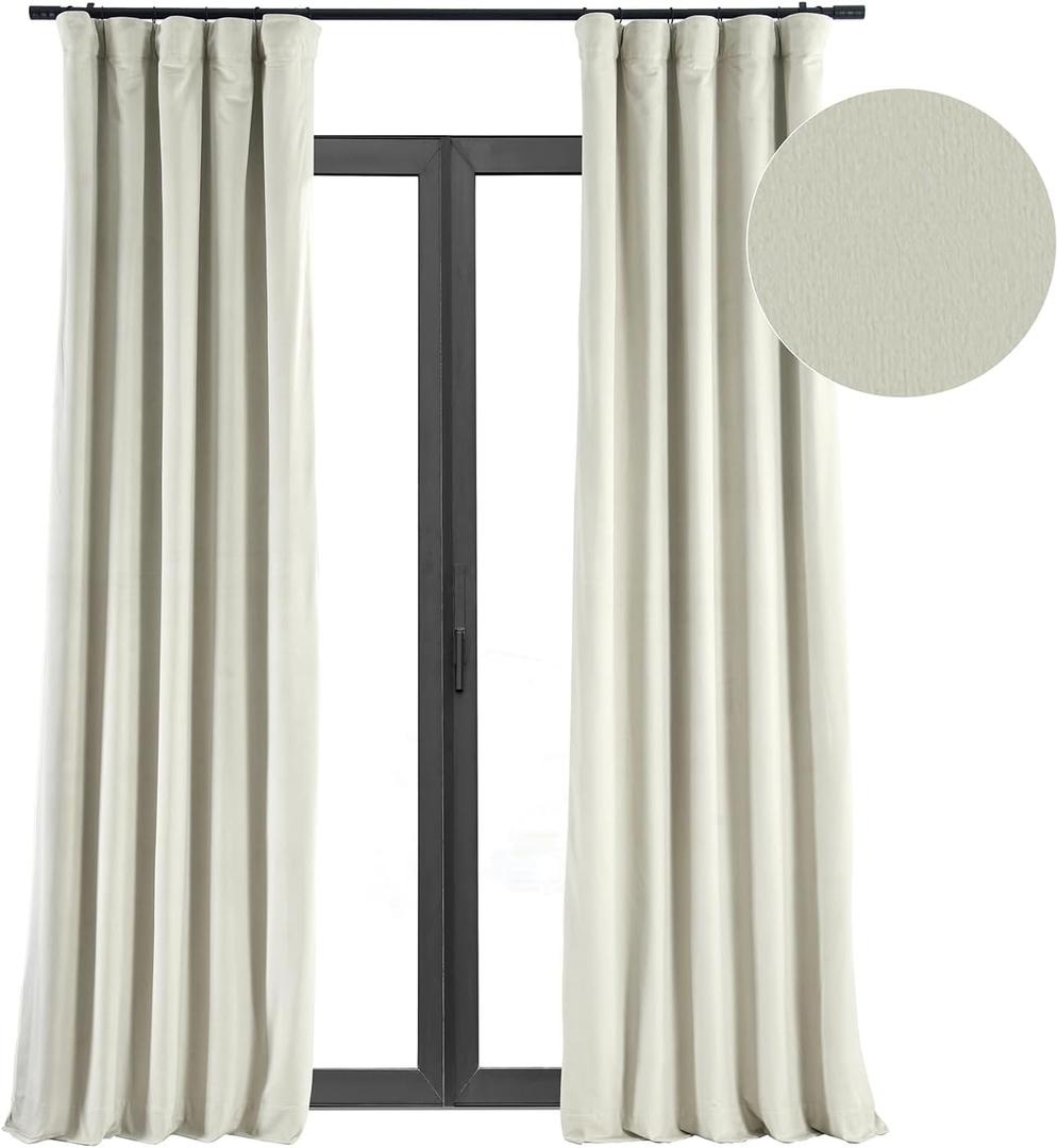 HPD Half Price Drapes Signature Velvet Thermal Blackout Curtains for Living Room 108 Inch Long (1 Panel) Rod Pocket Insulated Blackout Curtains for Bedroom Window Curtains, 50W x 108L, Porcelain White (50"W x 108"L (Pack of 1))