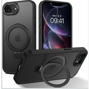 Hocase for iPhone 16e Case, with Magnetic Ring Stand [Compatible with MagSafe] [Military Grade Protection] Slim Shockproof Translucent Protective Phone Case - Black
