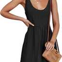 Wenrine Womens Summer Shoulder Tie Strap Babydoll Dress 2025 Casual Scoop Neck A-Line Skater Swing Mini Sundress, Size: M-L