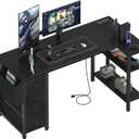 Lufeiya L Shaped Computer Desk with Drawers & Storage Shelves, 55 Inch Corner Desk with Power Outlet for Home Office Bedroom, L-Shaped Teen PC Gaming Desks with Fabric Drawer