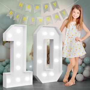 imprsv Marquee Numbers Large 10th-Birthday Decorations: 3ft Light Up Number 10 Birthday Decoration for Boy Girl Ten Year Old Birthday Decor Party Backdrop Anniversary Cardboard Big Mosaic Number 10 (White)