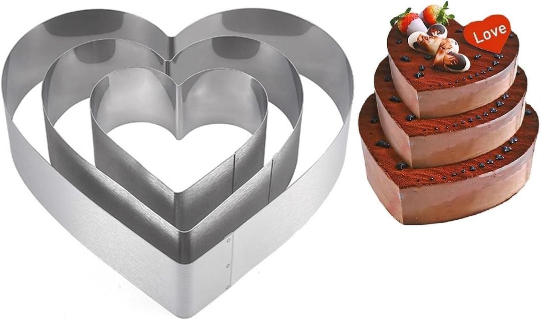 Stainless Steel 6 Inch 8 Inch 10 Inch Heart Shaped Cake Ring Molds Set, Heart Shaped Cake Cutter Dessert Pastry Ring for Layering Mousse & Sponge Cakes Birthday Valentine's Day Wedding Festivals