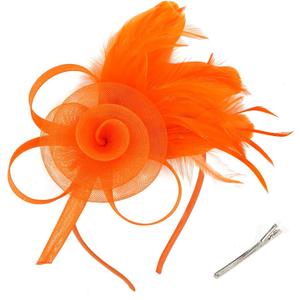 Fascinators Hats for Women Derby Hat Tea Party Headband for Cocktail, Wedding, Church, Fancy Dress Party (Orange)