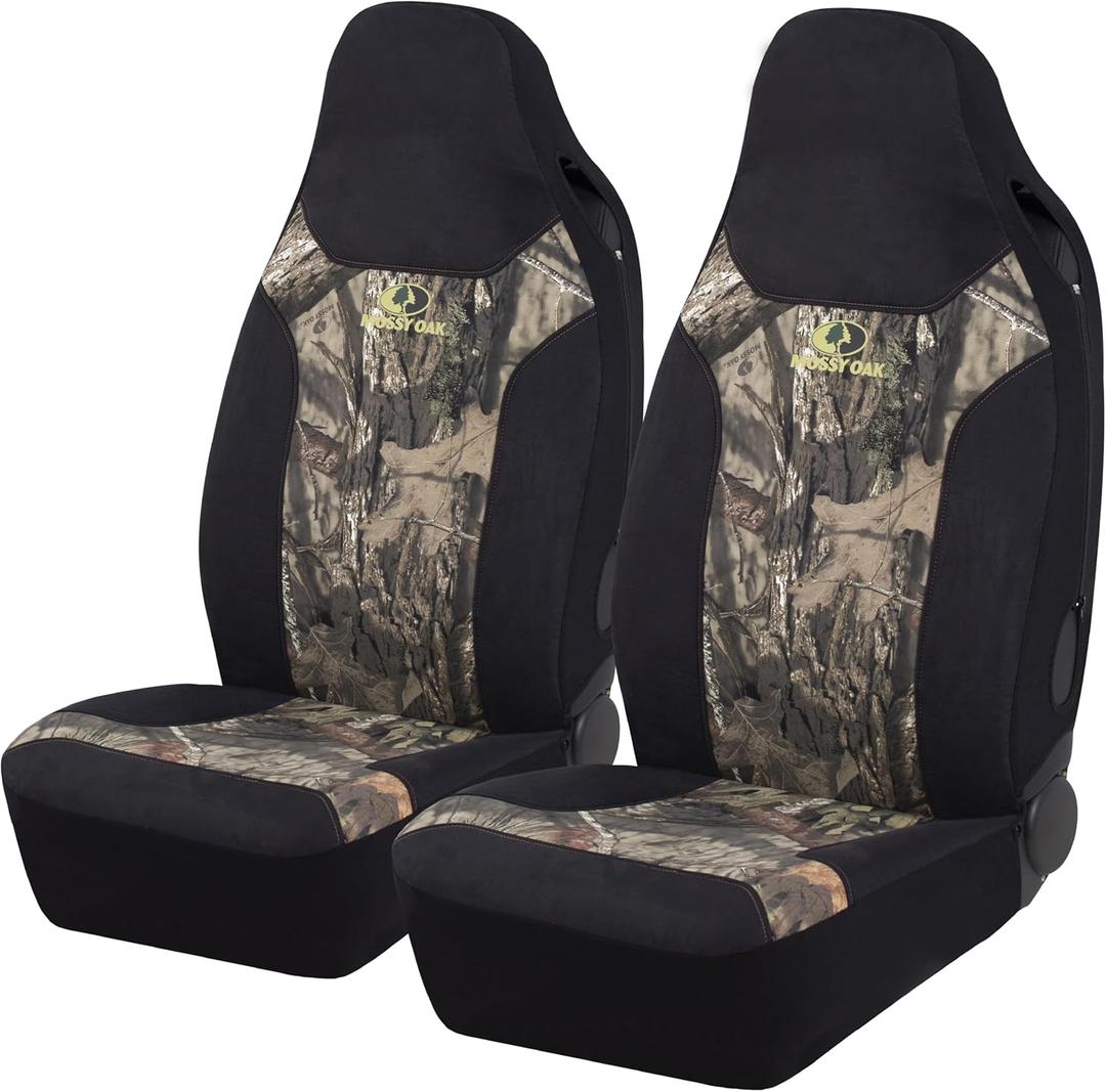 Mossy Oak High Back Camo Seat Covers, Airbag Compatible, Large Size to Fit Truck Seats - Made with Cotton & Suede Fabric - Official Licensed Product