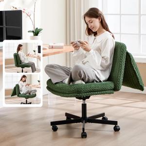 Fizzin Cross Cross Chair Memory Foam Armless with Wheels Home Office Green, 24.02" W x 27.95" D x 38.19" H