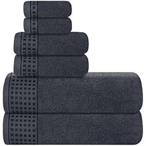 GLAMBURG 100% Cotton Ultra Soft 6 Pack Towel Set, Contains 2 Bath Towels 28x55 Inches, 2 Hand Towels 16x24 Inches & 2 Wash Coths 12x12 Inches, Compact Absorbent Lightweight & Quickdry - Charcoal Grey