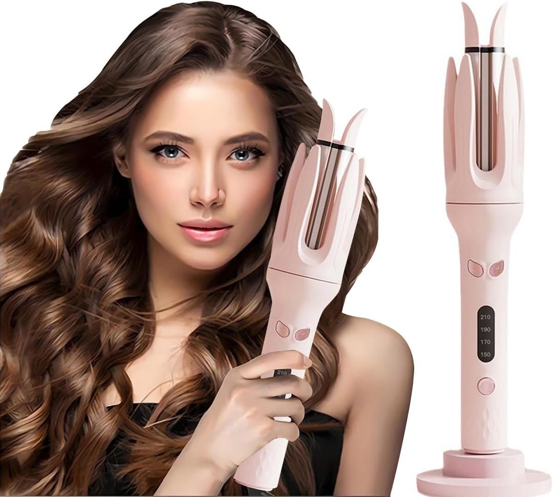 Automatic Curling IronFour Temperature Levels can be SelectedRotating Curling IronDiameter 28mm Anti-Tangle Rotating Curling Wand for Hair Styling,Pink